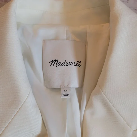 Madewell Wool Blend Off-White Double Breasted Collared Blazer Women's 00 - Picture 2 of 8